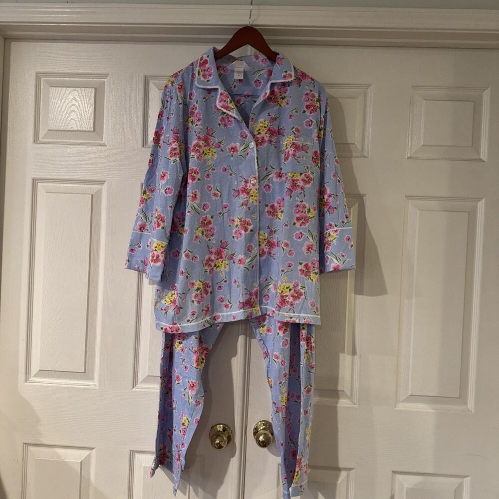 Nicole‎ Miller Womens Panamá Set XXL Floral Long Sleeve Cotton Blend Purple